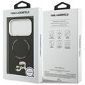 Karl Lagerfeld -kotelo, Magsafe PU -kotelo, jossa Karl&Choupette-p&auml;&auml;t, nastat, logo ja metalliset kamerapainikkeet iPhone 17 Prolle, musta