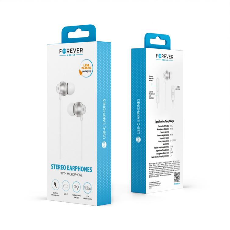 Forever-langalliset kuulokkeet EP-02 USB-C, valkoiset