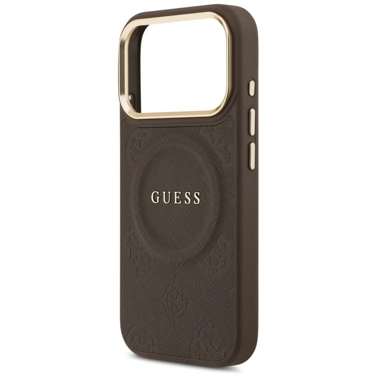 Guess iPhone 17 Pro -suojakuori HC MAGSAFE PU W/ PEONY HOT STAMP ruskea