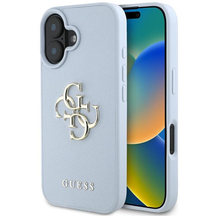Guess Hardcase PU Grained Big 4G and Classic Logo -suojakuori iPhone 16 6,1":lle, sininen