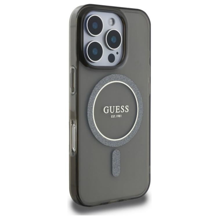Guess HC MagSafe IML Glitter Circle -suojakuori iPhone 16 Pro Max 6,9":lle, musta