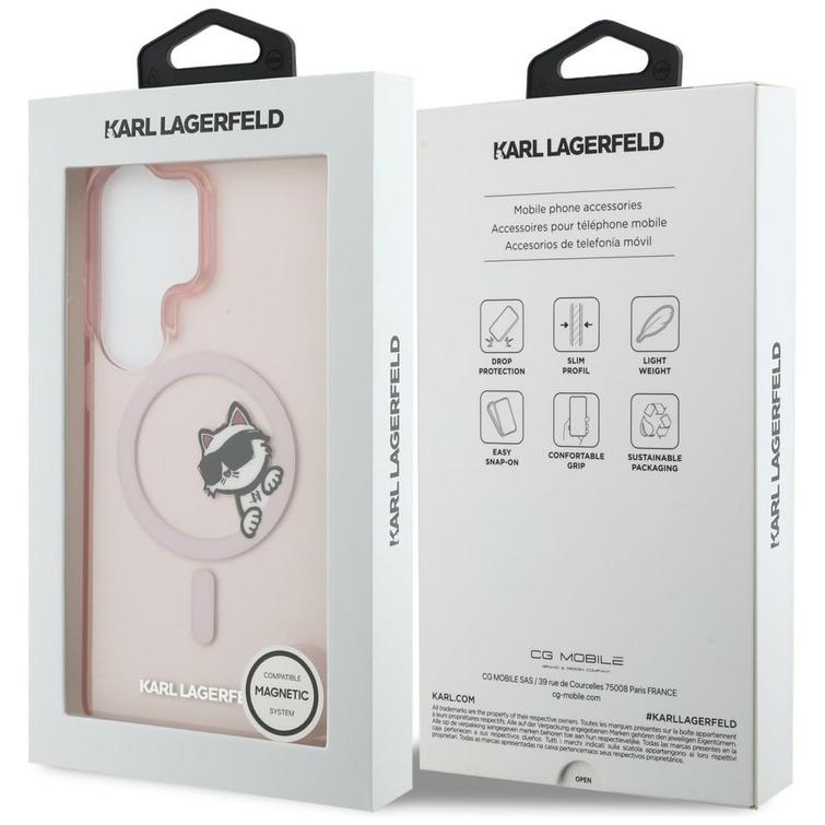 Karl Lagerfeld case IML Peekaboo Choupette MagSafe for Samsung Galaxy S26 Ultra pink