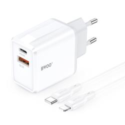 BWOO-sein&auml;laturi CDA182 QC 38W 1x USB-A + 1x USB-C USB-C C-Lightning-kaapelilla 1 m musta