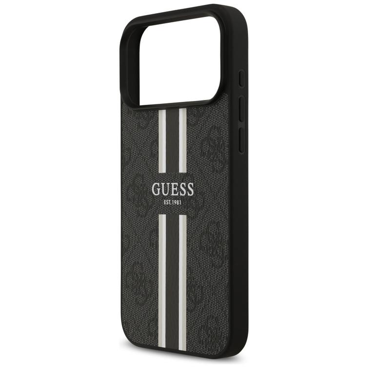 Guess 4G Printed Stripes MagSafe -suojakuori iPhone 17 Pro Maxille, musta