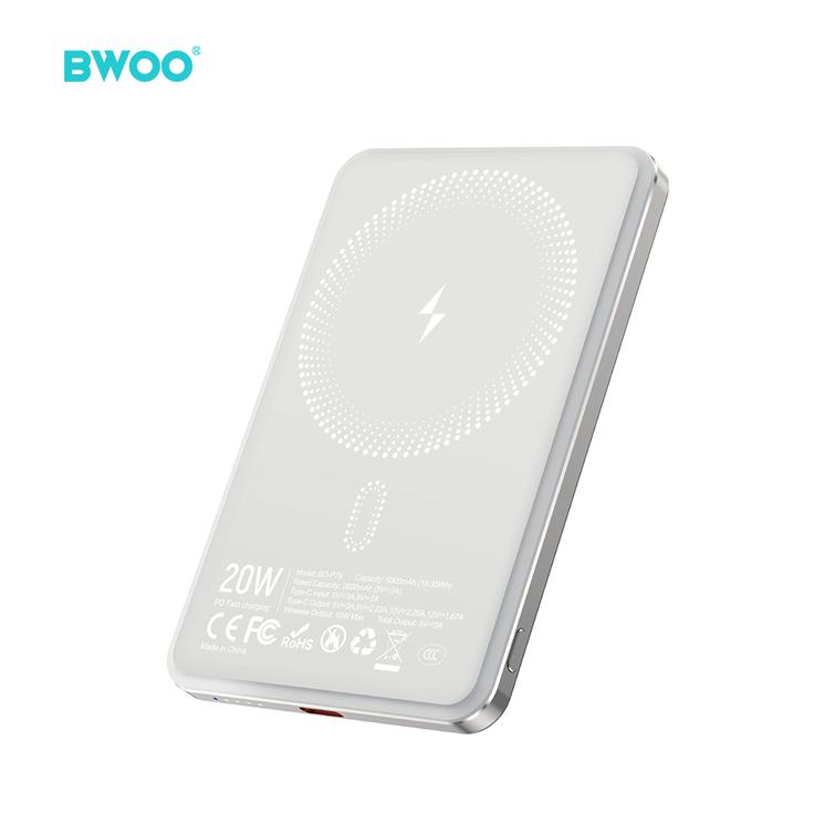 BWOO Ultra Slim Power Bank 20W 5000mAh with magnetic charging P79 light grey