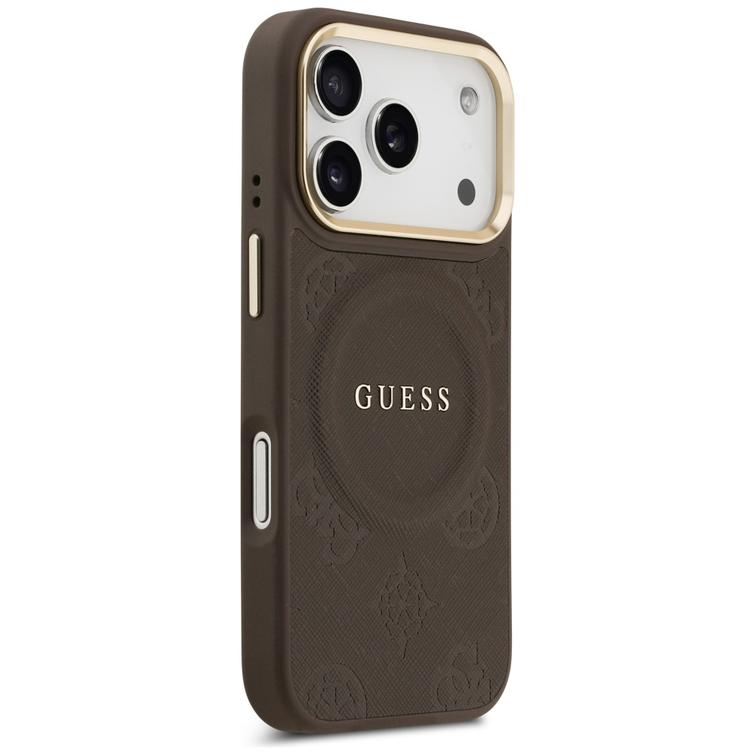 Guess iPhone 17 Pro -suojakuori HC MAGSAFE PU W/ PEONY HOT STAMP ruskea