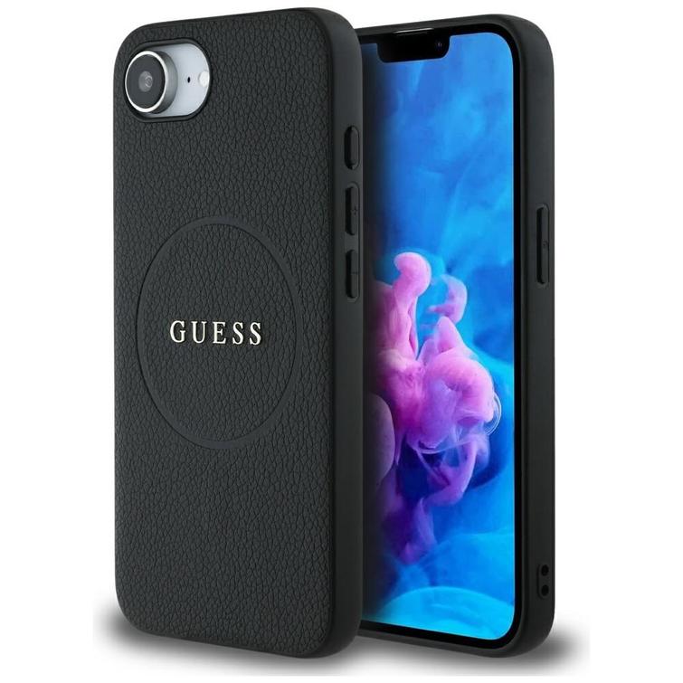 Guess HC MagSafe PU -kuvioitu kultainen rengaskuori iPhone 16e:lle, musta