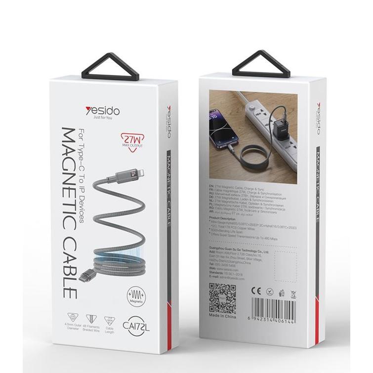 YESIDO MAGNETIC CABLE CA172L 27W TYPE-C/LIGHTNING 1M 3A GREY