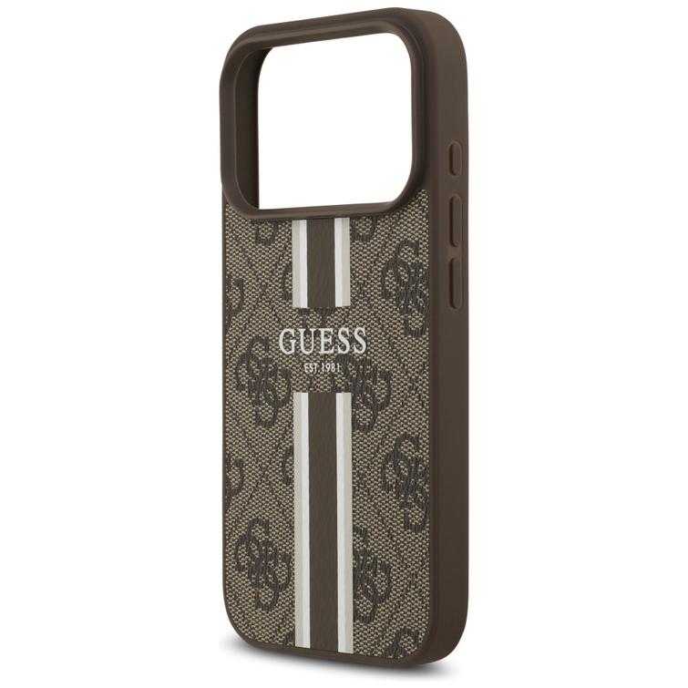 Guess 4G Printed Stripes MagSafe -kotelo iPhone 17 Prolle, ruskea