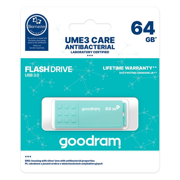 Goodram USB-muistitikku 64GB USB 3.0 UME3 Care vaaleanvihre&auml;