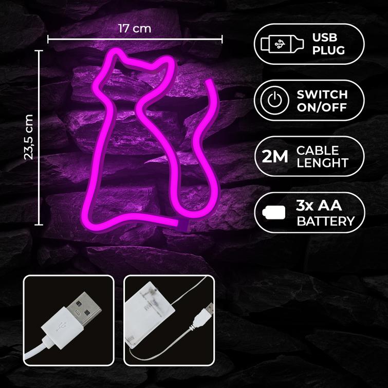 Neon LED-valo CAT pinkki Lepakko + USB FLNE04 Forever Light