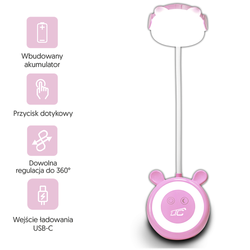 LED-nallekarhup&ouml;yt&auml;valaisin 3W, 3000/4500/6000K, s&auml;&auml;dett&auml;v&auml;, 1200mAh, pinkki, LTC