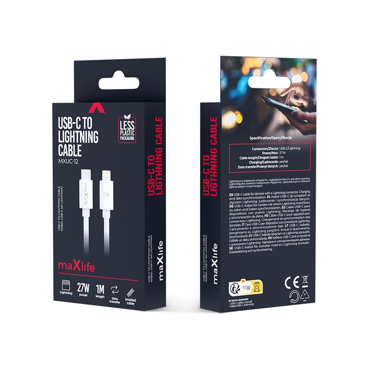 Maxlife MXUC-12 kaapeli USB-C - Lightning 1,0 m 27W valkoinen