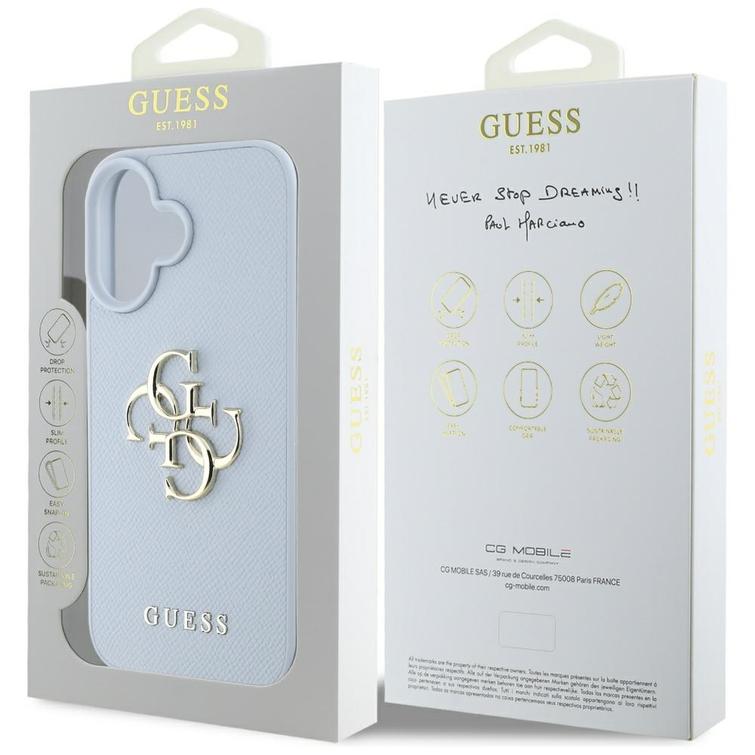 Guess Hardcase PU Grained Big 4G and Classic Logo -suojakuori iPhone 16 6,1":lle, sininen