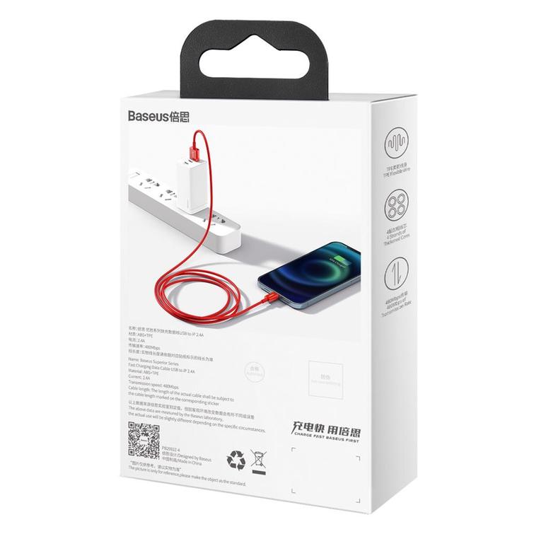 Baseus Superior USB - Lightning -kaapeli 1,0 m 2,4A punainen
