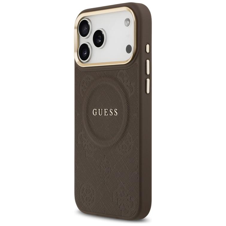 Guess iPhone 17 Pro Max -suojakuori HC MAGSAFE PU W/ PEONY HOT STAMP ruskea
