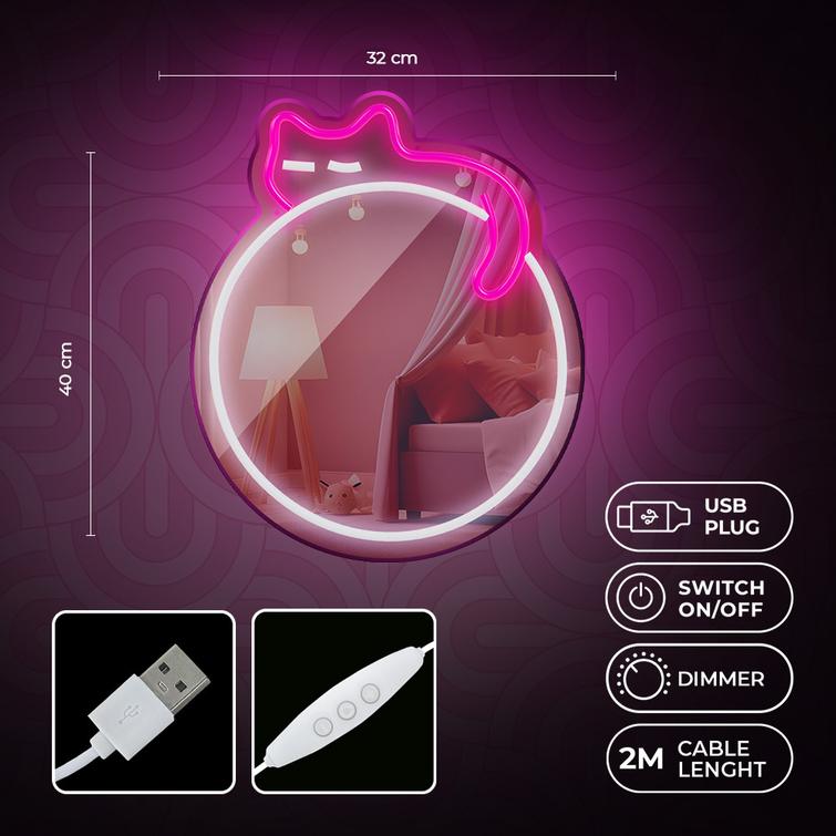 Neonpeili LED nukkuva kissa valkoinen pinkki FMNE03 Forever Light