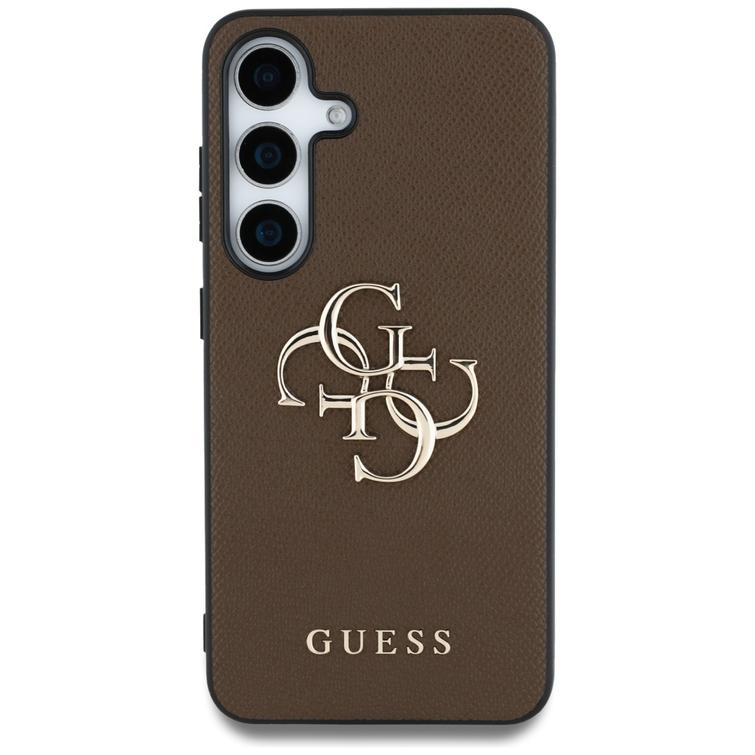 Guess HC PU Grained Big 4G and Classic Logo -suojakuori Samsung Galaxy S25:lle, ruskea