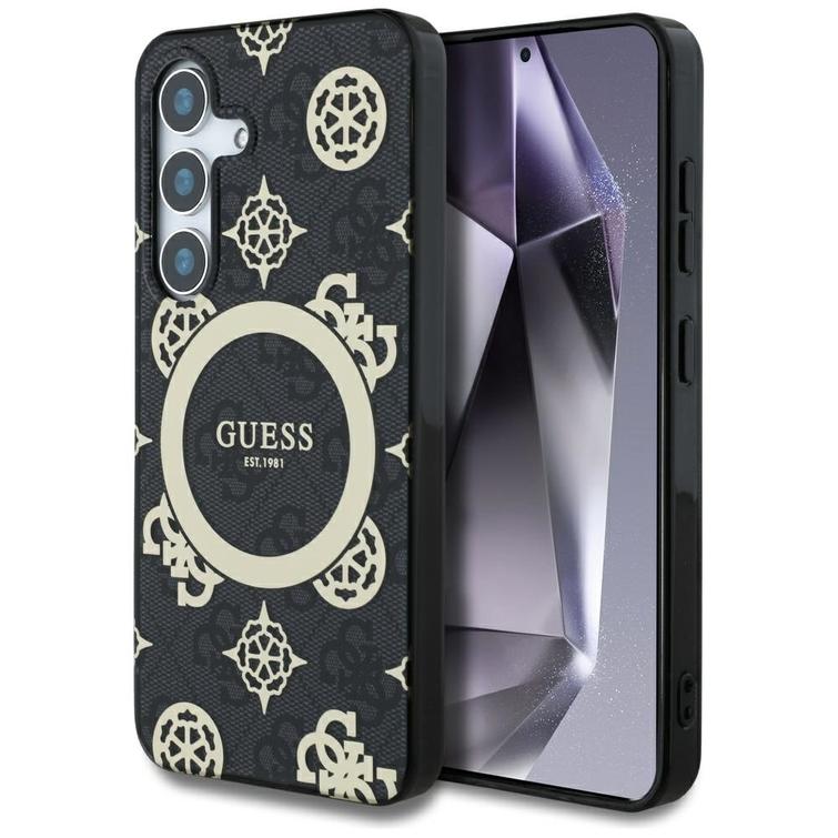 Guess HC Magnetic IML Peony on 4G -taustakuori Samsung Galaxy S25:lle, musta