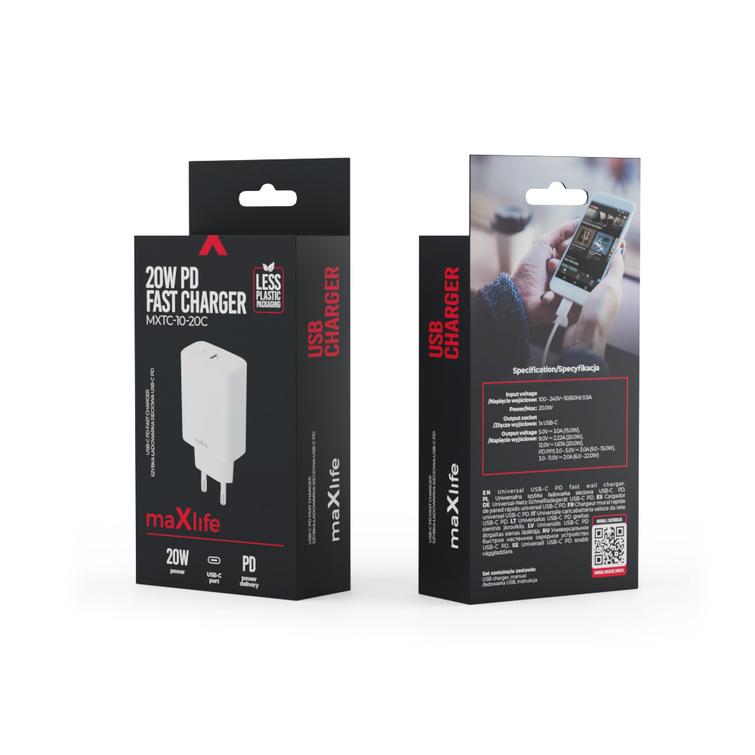 Maxlife MXTC-10-20C PD QC laturi 1x USB-C 20W valkoinen