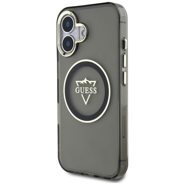 Guess Hardcase MagSafe IML Metal Mountain Logo -suojakuori iPhone 16 6,1":lle, musta