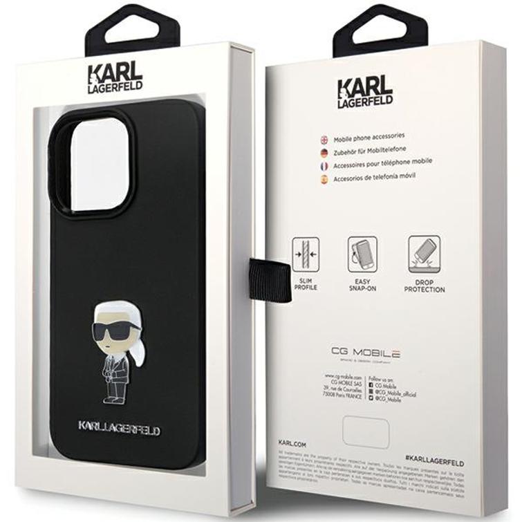 Karl Lagerfeld -suojakuori iPhone 14 Pro 6,1" KLHCP14LSMHKNPK musta HC silikoni Ikonik Metal Pin
