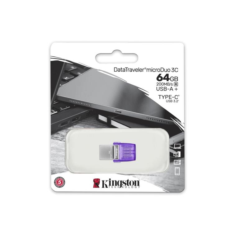 Kingstonin 64 Gt:n muistitikku USB 3.0 / USB 3.1 DT microDuo 3C + USB-C