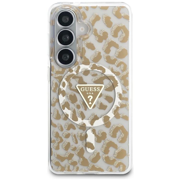 Guess case IML Leopard Print Triangle MagSafe for Samsung Galaxy S26 brown
