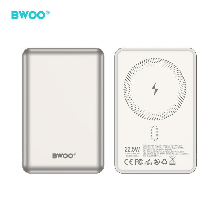 BWOO P82 BO 10000mah 15w varavirtalähde langaton lataus vaaleanharmaa