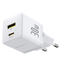 Baseus Palm Fast Charger Wall Charger 30W USB-C USB-A EU Moon White