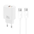 XO sein&auml;laturi CE40 PD 20W 1x USB-C 1x USB Valkoinen ja USB-C&ndash;USB-C-kaapeli