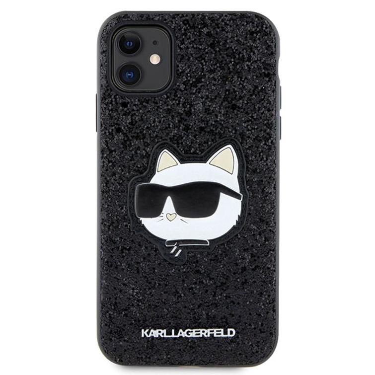 Karl Lagerfeld iPhone 11 / XR -suojakuori KLHCN61G2CPK musta kovakuori Glitter Choupette Patch -kuviolla