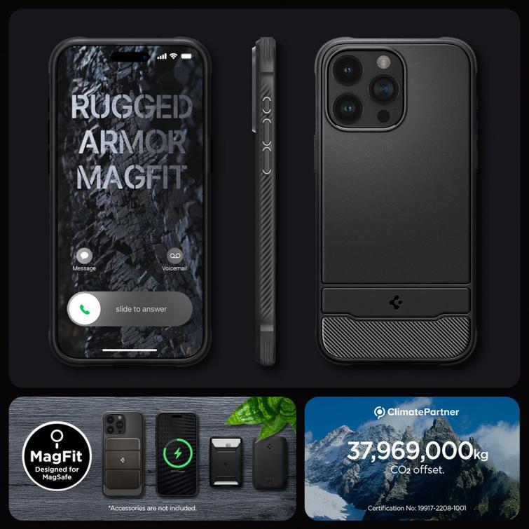 Spigen Rugged Armor Mag Magsafe -suojakuori iPhone 15 Pro Max 6,7":lle mattamusta