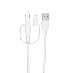 Forever kierr&auml;tyskaapeli 3w1 1,5m 2,4A USB-A -USB-C+ microUSB + Lightning KR3W1-00 valkoinen