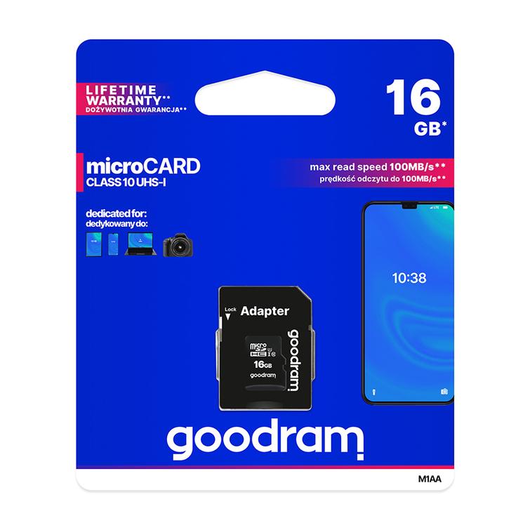 GoodRam muistikortti 16GB microSDHC cl. 10 UHS-I + adapteri
