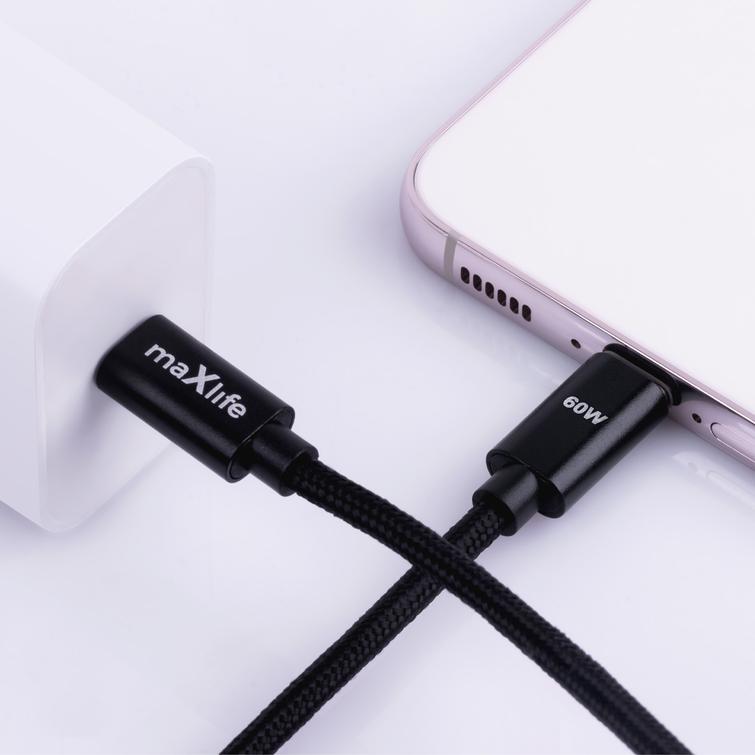 Maxlife MXUC-12 kaapeli USB-C - USB-C 2,0 m 60W musta