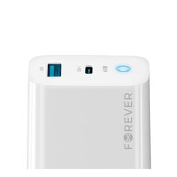 Forever TC-06-65AC GaN PD QC laturi 1x USB-C 1x USB 65W valkoinen