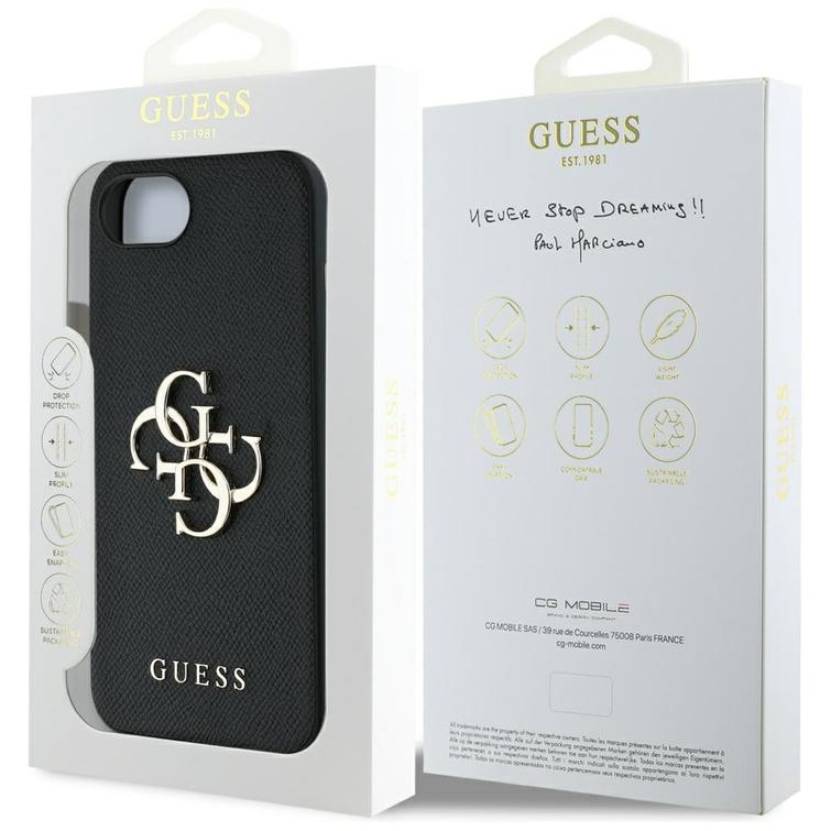 Guess HC PU Grained Big 4G and Classic Logo -kotelo iPhone 16e musta