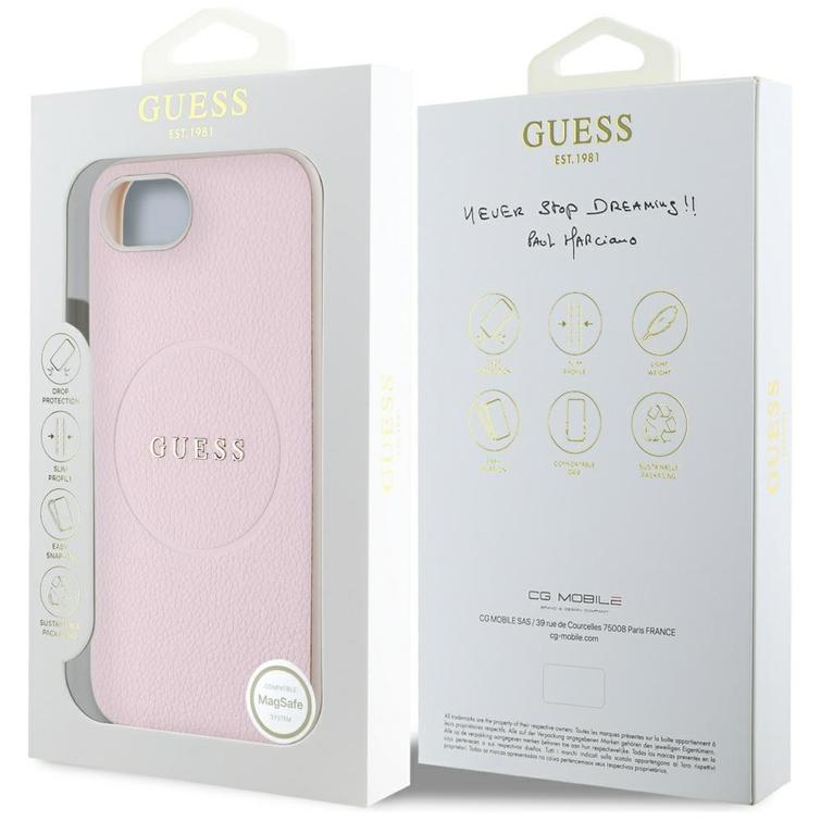 Guess HC MagSafe PU -kuvioitu kultainen rengaskuori iPhone 16e:lle, pinkki