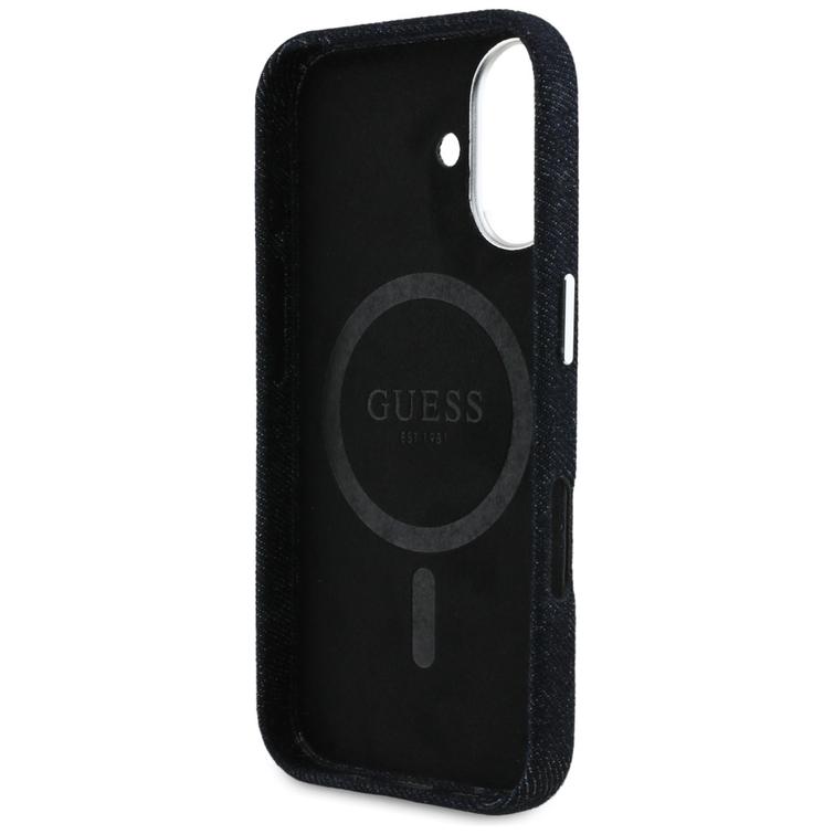 Guess HC MagSafe FW Denim Triangle Logo -kotelo iPhone 16 -puhelimelle, musta