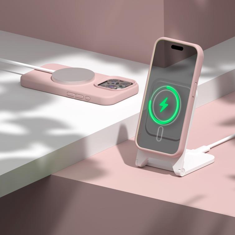 Etteri Silicone Mag kotelo iPhone 15 Prolle 6,1" vaaleanpunainen