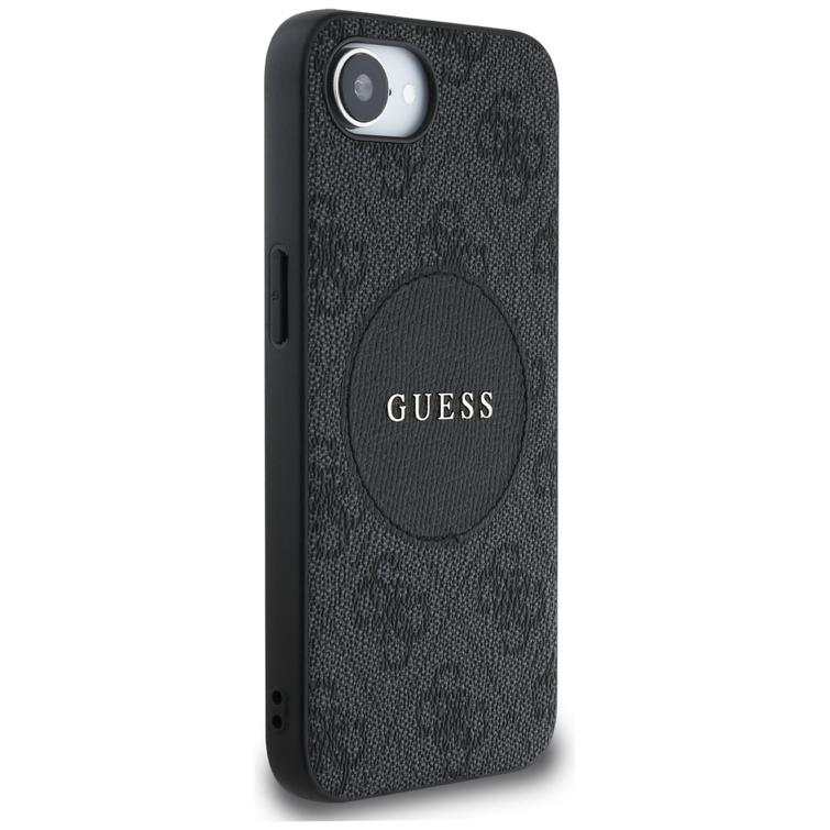 Guess HC MagSafe PU 4G Circle -suojakuori klassisella logolla iPhone 16e:lle, musta