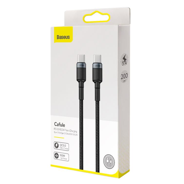 Baseus-kaapeli Cafule PD USB-C - USB-C 2,0 m 5A harmaanmusta 100W