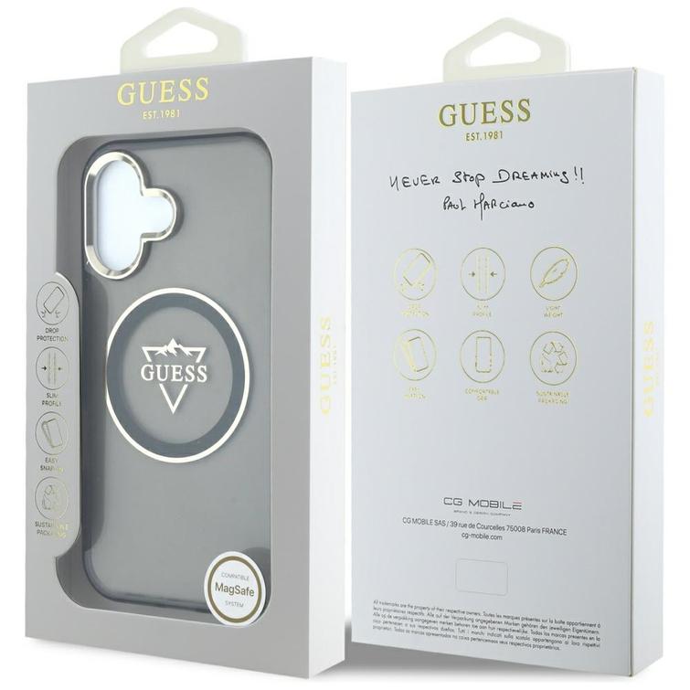 Guess Hardcase MagSafe IML Metal Mountain Logo -suojakuori iPhone 16 6,1":lle, musta