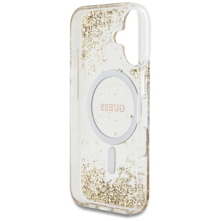 Guess HC Resin Bottom Glitter -suojakuori iPhone 16:lle, MagSafe, kulta
