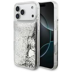 Guess Liq. Glitter Charms -suojakuori iPhone 17 Pro Maxille, hopeanvärinen