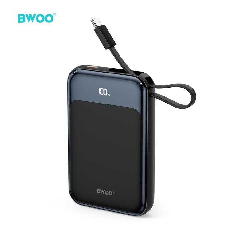 BWOO PD 20W 10000 mAh Varavirtal&auml;hde USB-C-kaapelilla ja n&auml;yt&ouml;ll&auml; P80 musta