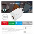 WALL CHARGER T-PHOX GLORY 45W USB/USB-C WHITE