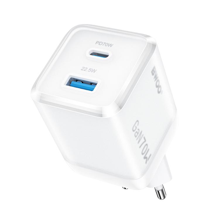 BWOO GaN -sein&auml;laturi CDA224 QC 70W 1 x USB 1 x USB-C, valkoinen