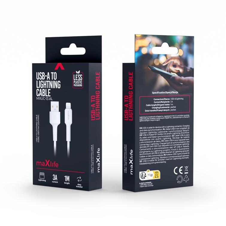 Maxlife MXUC-13 kaapeli USB-A - Lightning 1,0 m 3A valkoinen